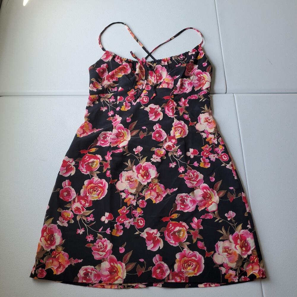 90s Y2K All That Jazz Dress Size 12 Black Floral Short Sundress Fairy Whimsigoth